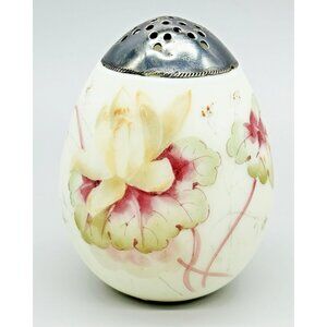 Antique Hand Painted Floral Satin Glass Sugar Shaker Muffineer 1900s 4 inch